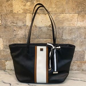 Nine West Black Tote with White and Brown Stripe